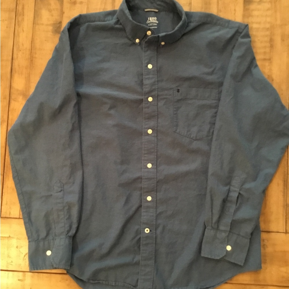 Izod Men’s Long-Sleeve Button-Down Shirt in Navy Blue